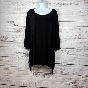 Chico’s Travelers Black Fringe Hem Tunic Top